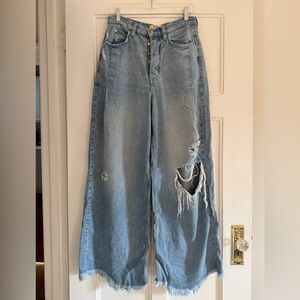 We The Free Light Blue Distressed Ultra Wide Leg Jeans